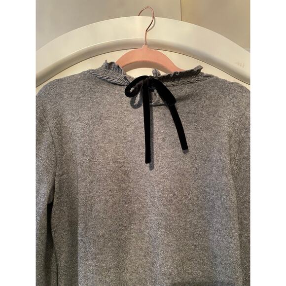 Talbots Silver Sparkle Women's Sweater with Black Velvet Bow detail Medium - Picture 3 of 7